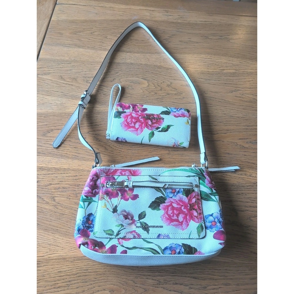 Dana Buchman Pink White‎ Floral Print Crossbody Shoulder Bag Wristlet Wallet EUC